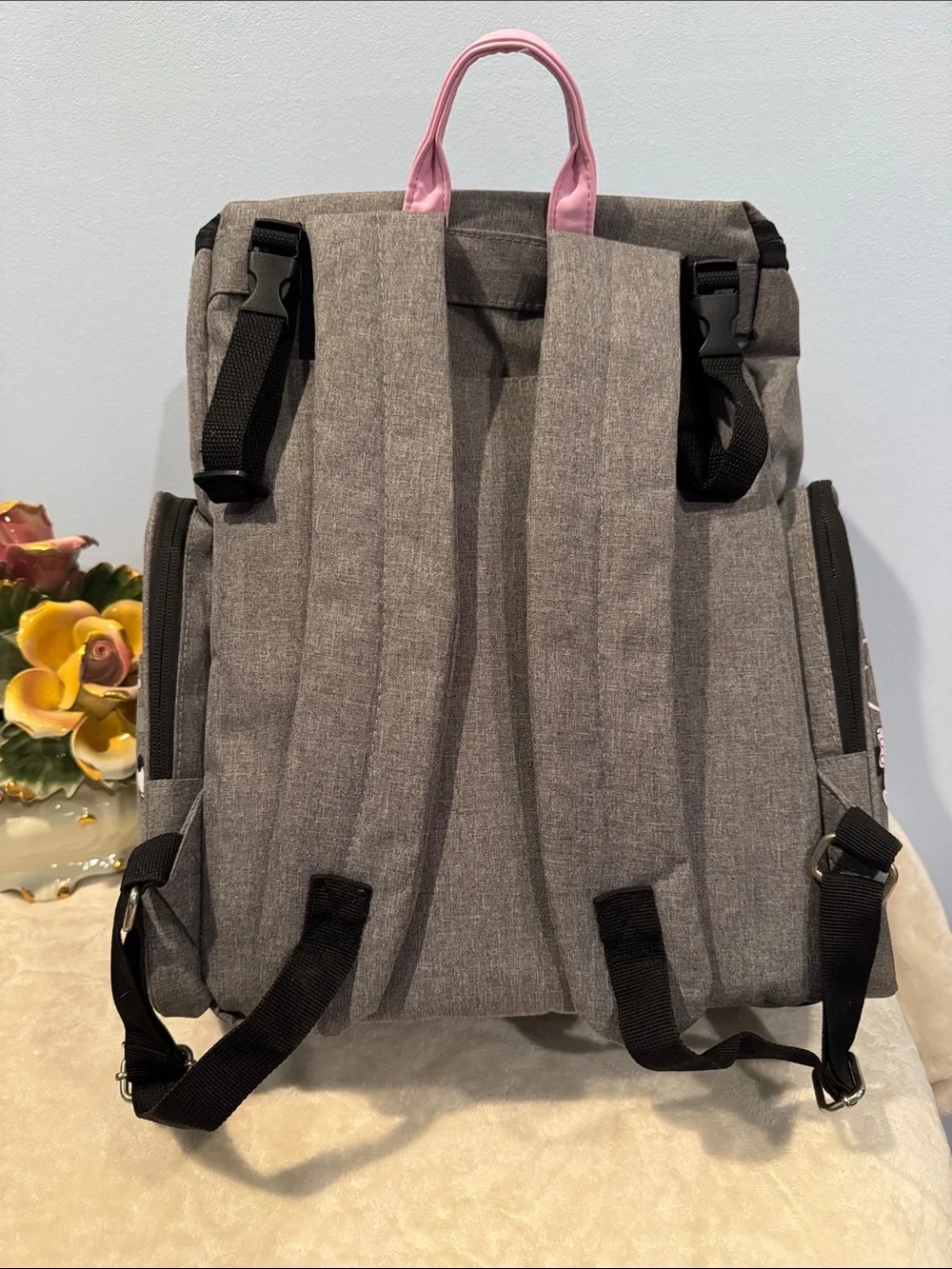 Disney Baby Minnie Mouse Jartop Diaper Backpack in gray and pink, NWOT